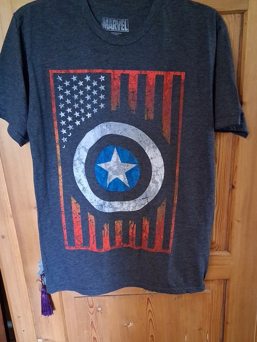 Marvel Captain America Shield Tee - Charcoal with Red, White, Blue